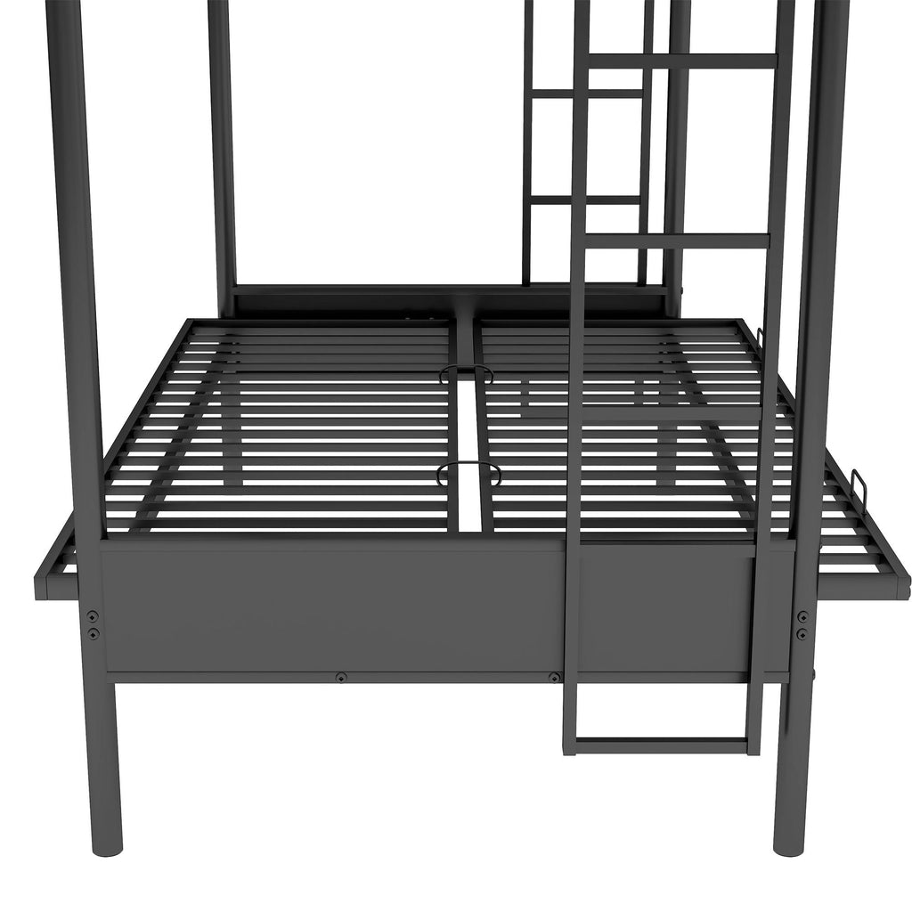 Twin Over Full Bunk Bed with Convertible Futon Sofa - Black
