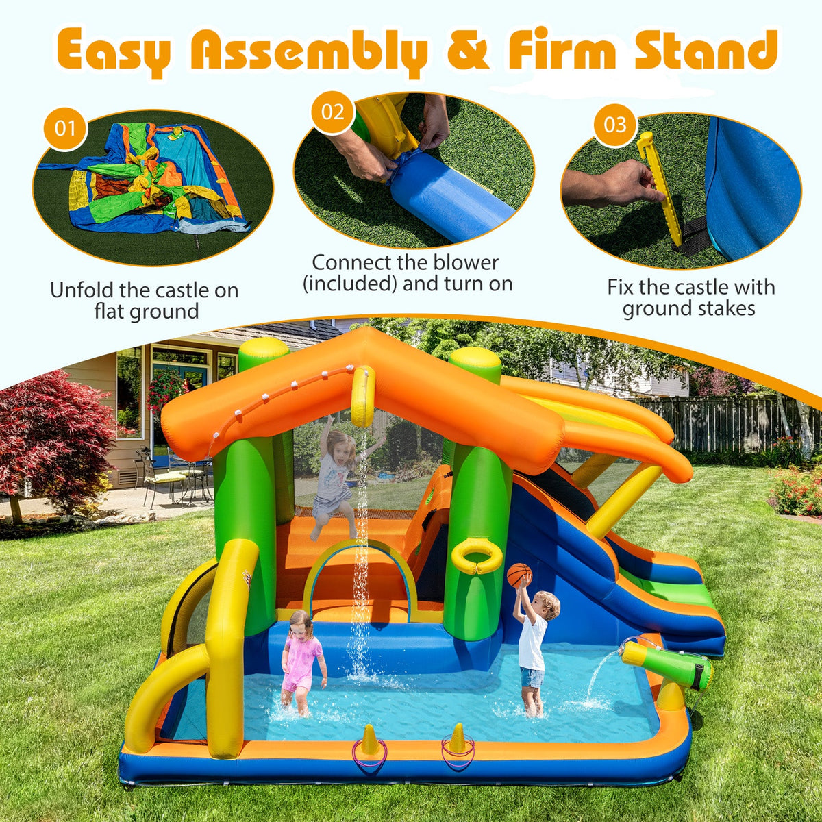 8-in-1 Inflatable Bounce House Water Park without Blower