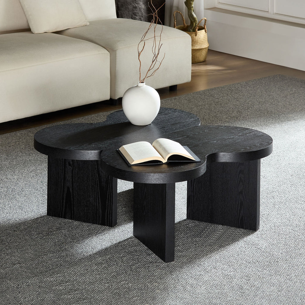 Modern Butterfly MDF Coffee Table with Unique Shape - Black