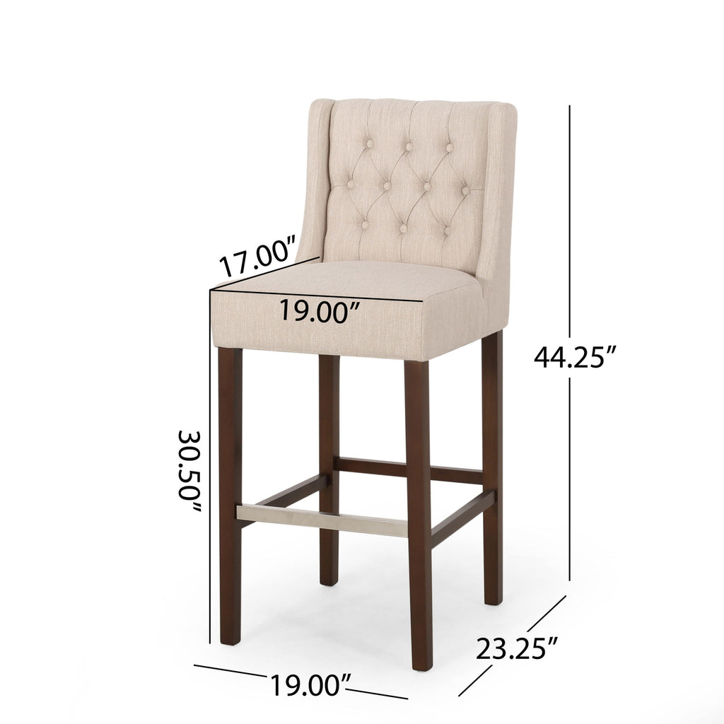 Upholstered Barstool with Button Tufted Wing Back - Multiple Colors