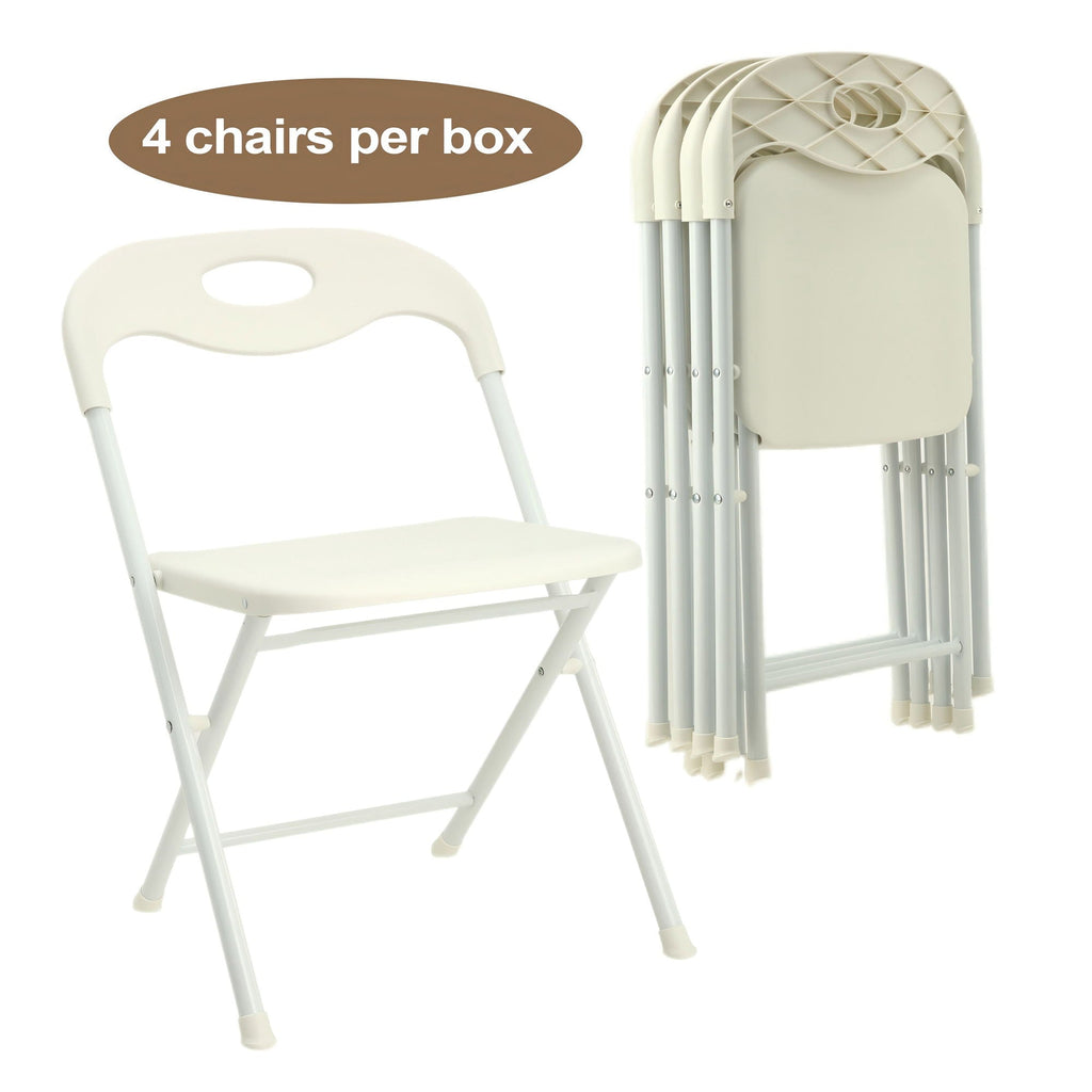 White Folding Chair Set with Waterproof Finish and Stackable Design - Set of 4