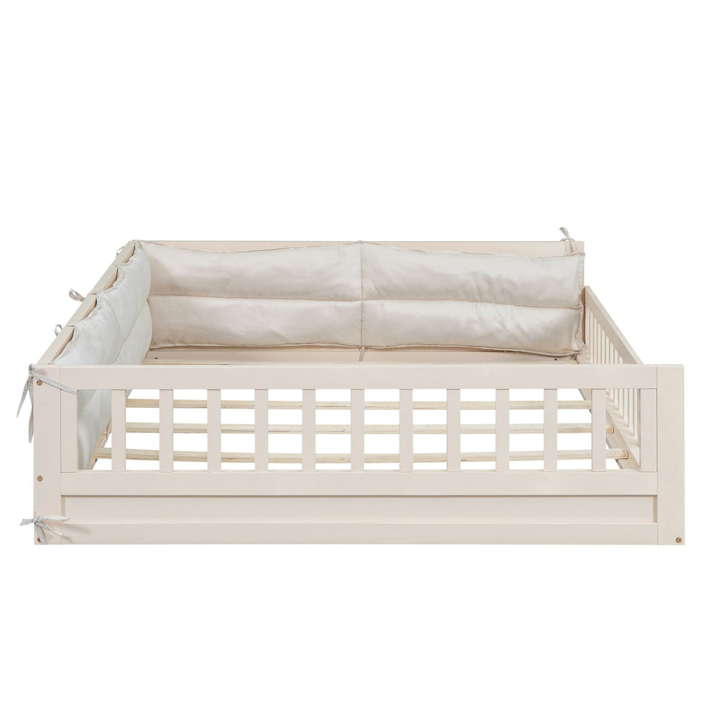 Upholstered Platform Bed with Guardrail and Pillow - Dark Gray