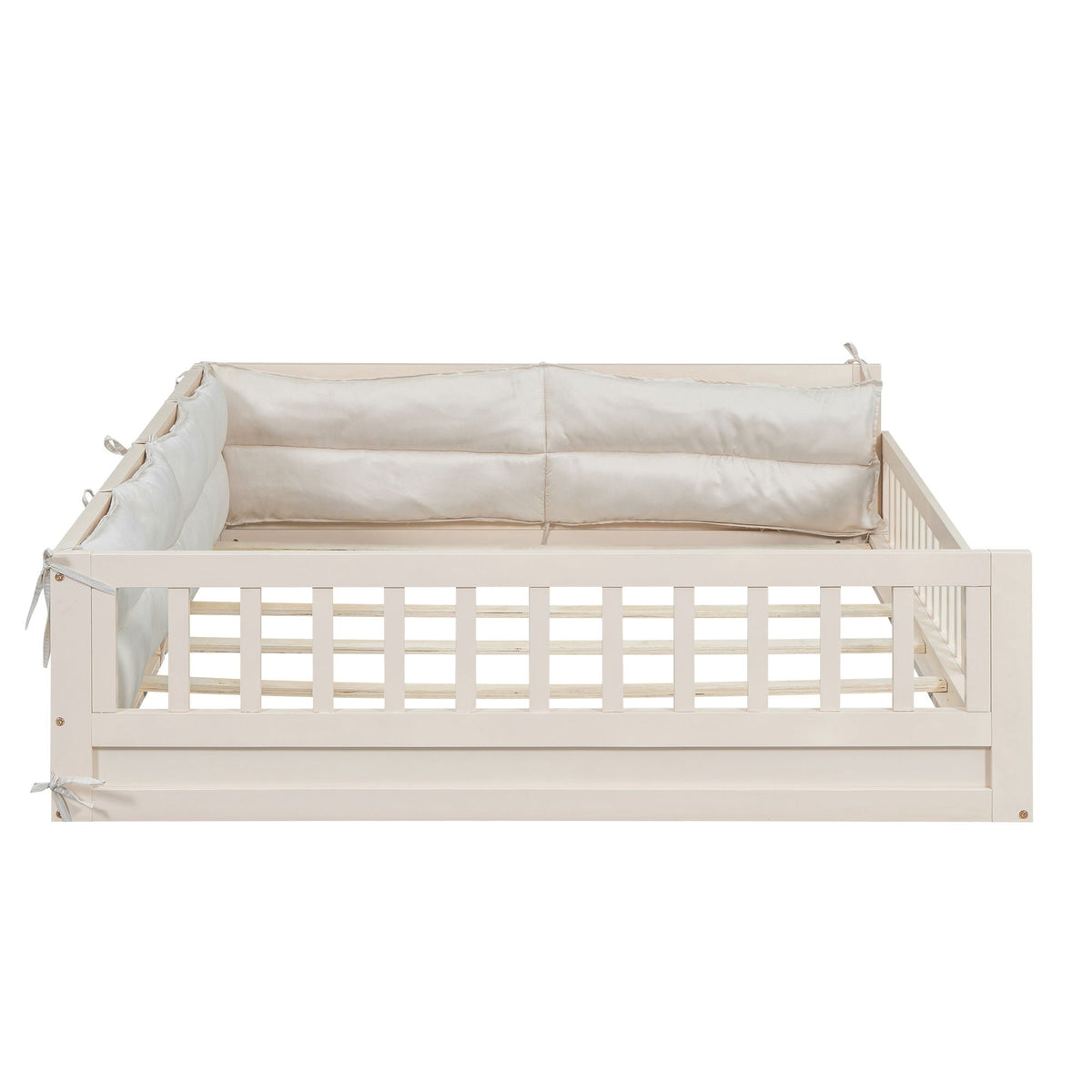 Upholstered Platform Bed with Guardrail and Pillow - Dark Gray