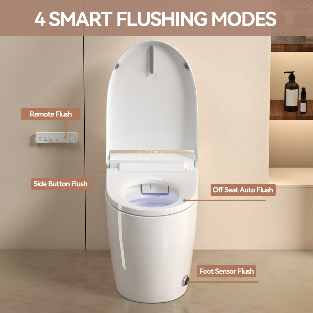 Smart One-Piece Toilet with Bidet and Auto Seat - White