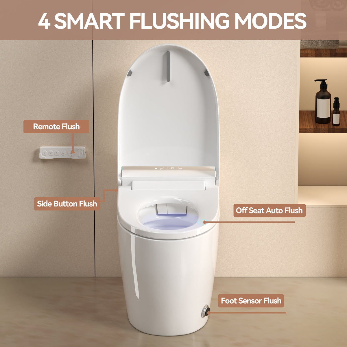 Smart One-Piece Toilet with Bidet and Auto Seat - White