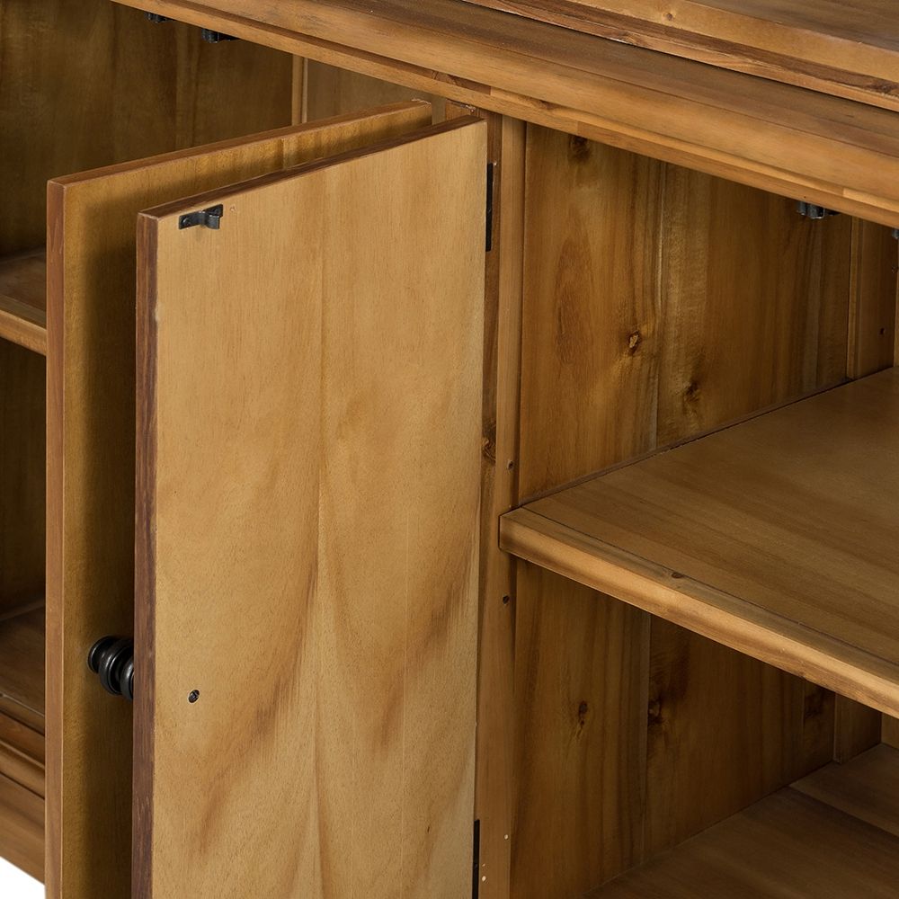 French Country Wood Cabinet Bookcase with Solid Acacia Construction - Light Brown or White