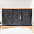 Solid Wood Regal Rustic Sideboard with 6 Compartments - Black & Oak