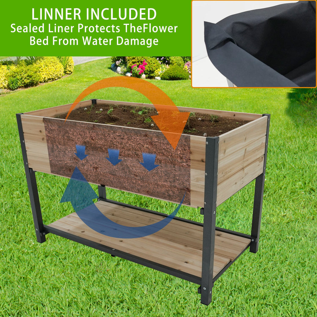 45" Iron-Wood Garden Bed with Storage Racks - Wood Finish
