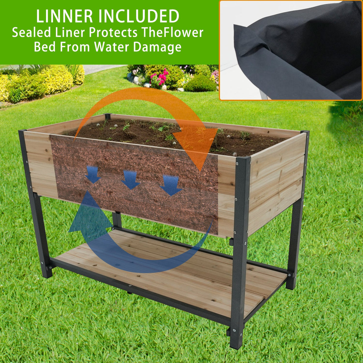 45" Iron-Wood Garden Bed with Storage Racks - Wood Finish