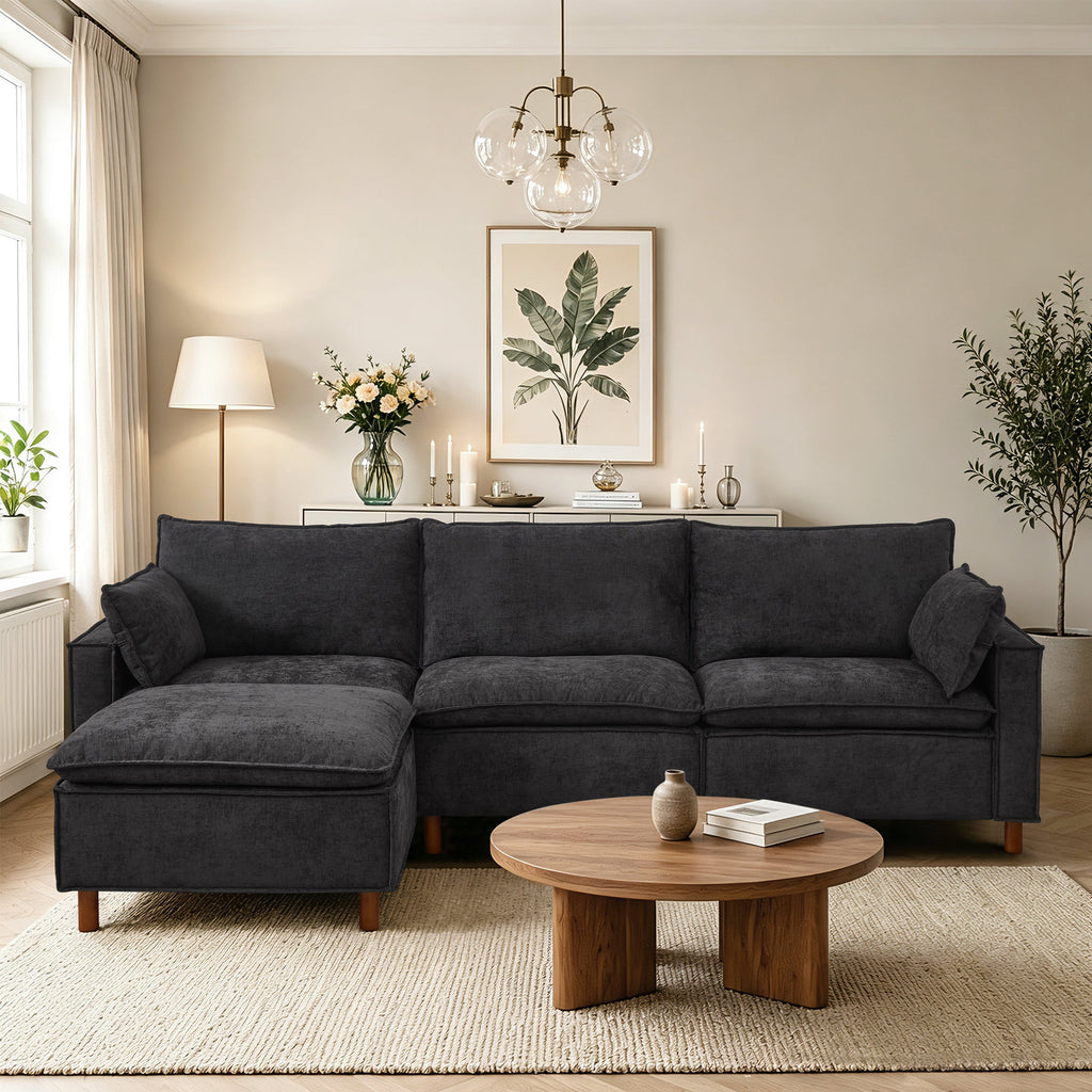 Chenille Modular Sectional Sofa with Movable Ottoman - 108.5" L Shape