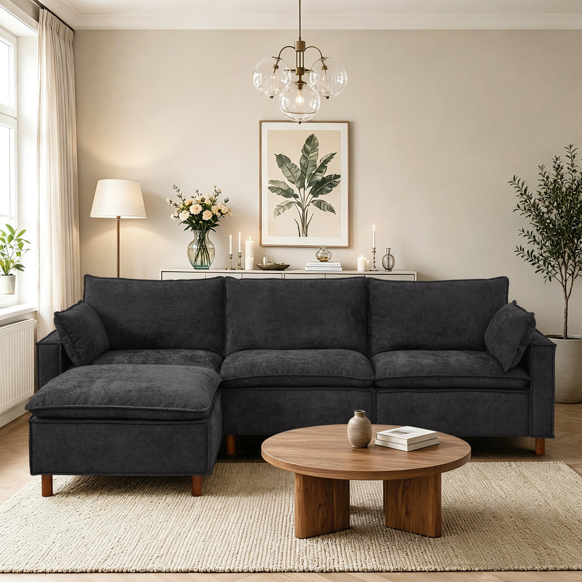 Chenille Modular Sectional Sofa with Movable Ottoman - 108.5" L Shape