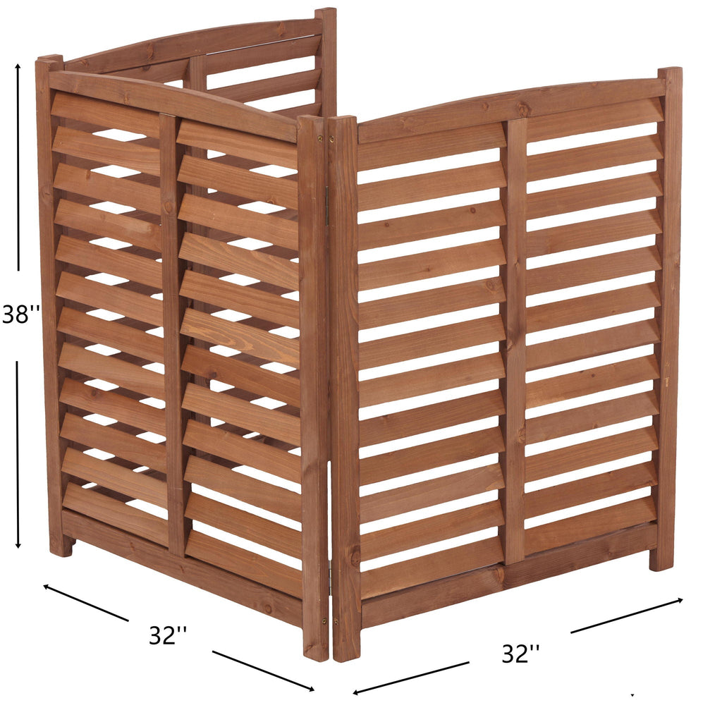 3 Panel Outdoor Wooden Air Conditioner Fence with Privacy Screen - Light Brown or Dark Gray