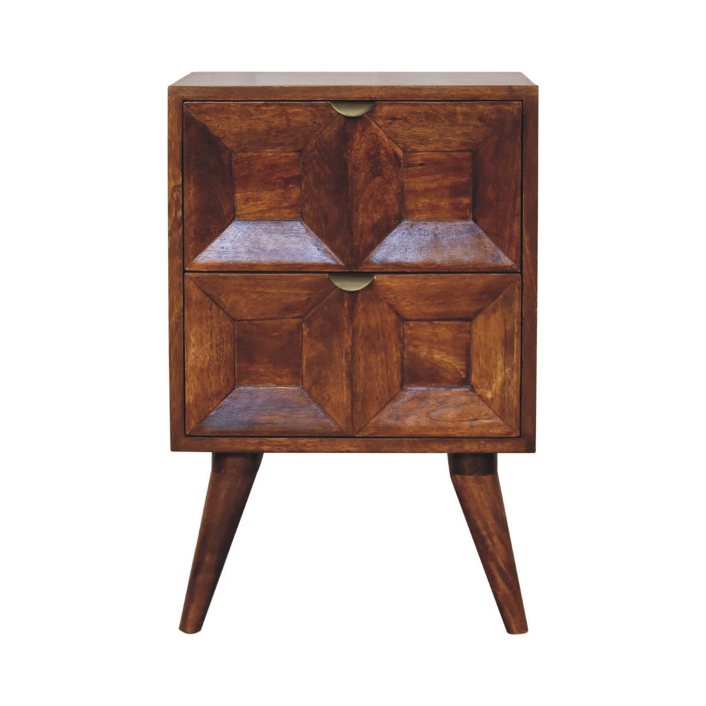 Solid Wood Quad Nightstand with 2 Drawers - Warm Finish