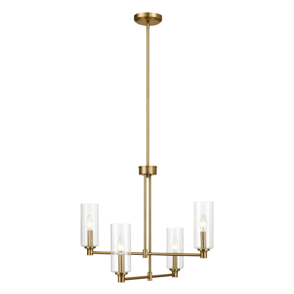 Enigma 4 Lights Chandelier With Clear Ribbed Satin - Antique Brass