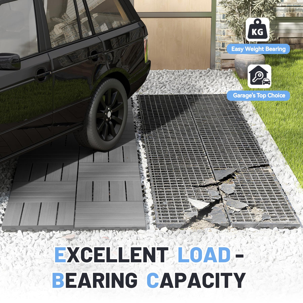 44 Pcs Interlocking Deck Tiles with All-Weather Waterproof HDPE - Dark Grey