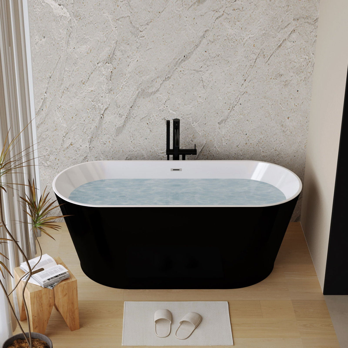 Glossy Freestanding Bathtub with Toe Tap Drain - Multiple Sizes, White or Black