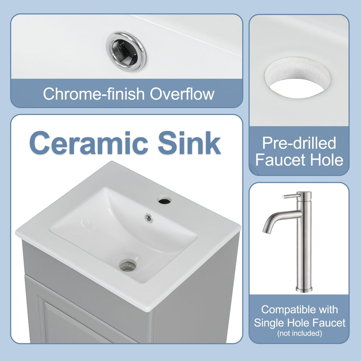 Bathroom Vanity with Sink and Adjustable Shelf - Multiple Colors