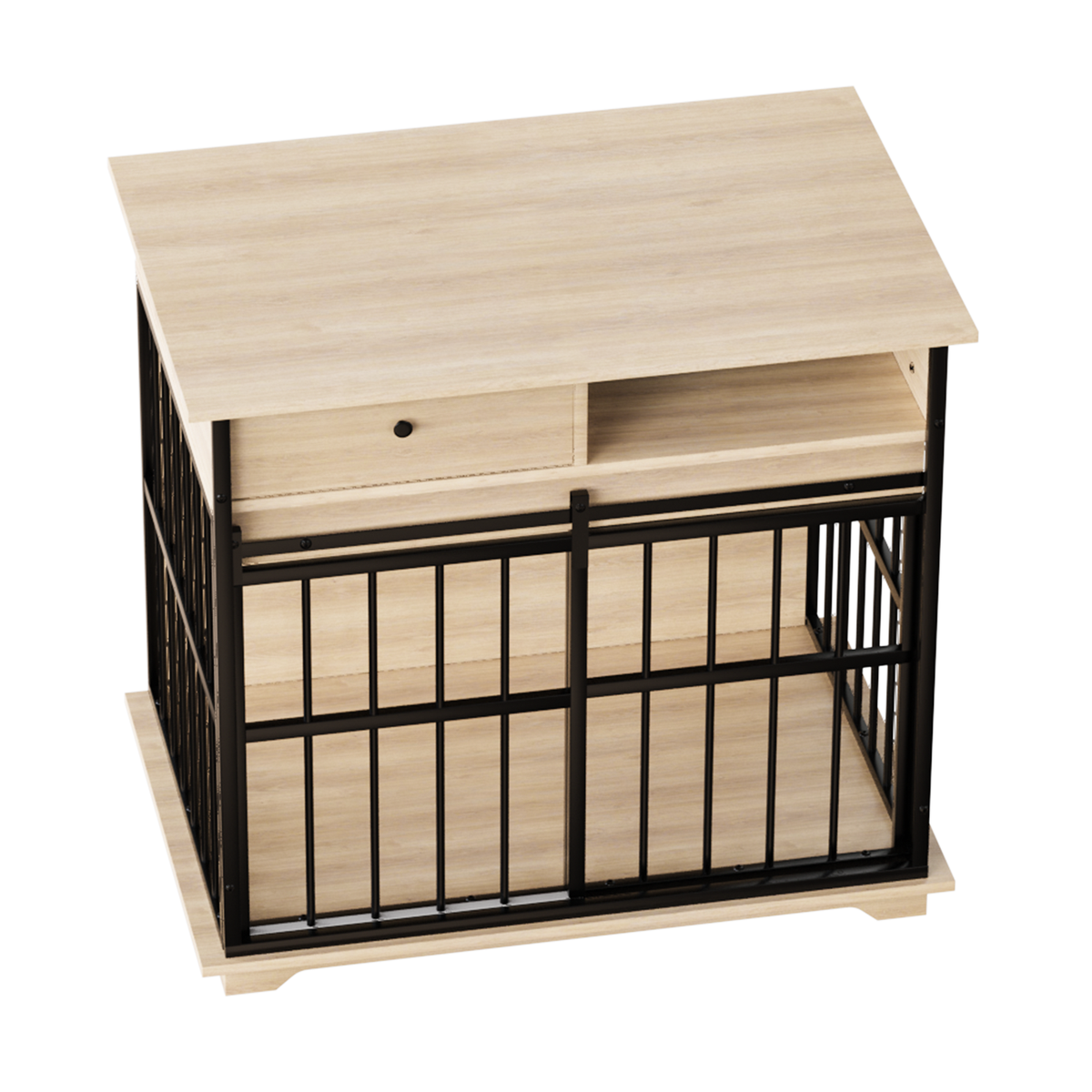 Dog Cage Furniture for Small Dogs with Modern Style - Black+Natural or Walnut+Black