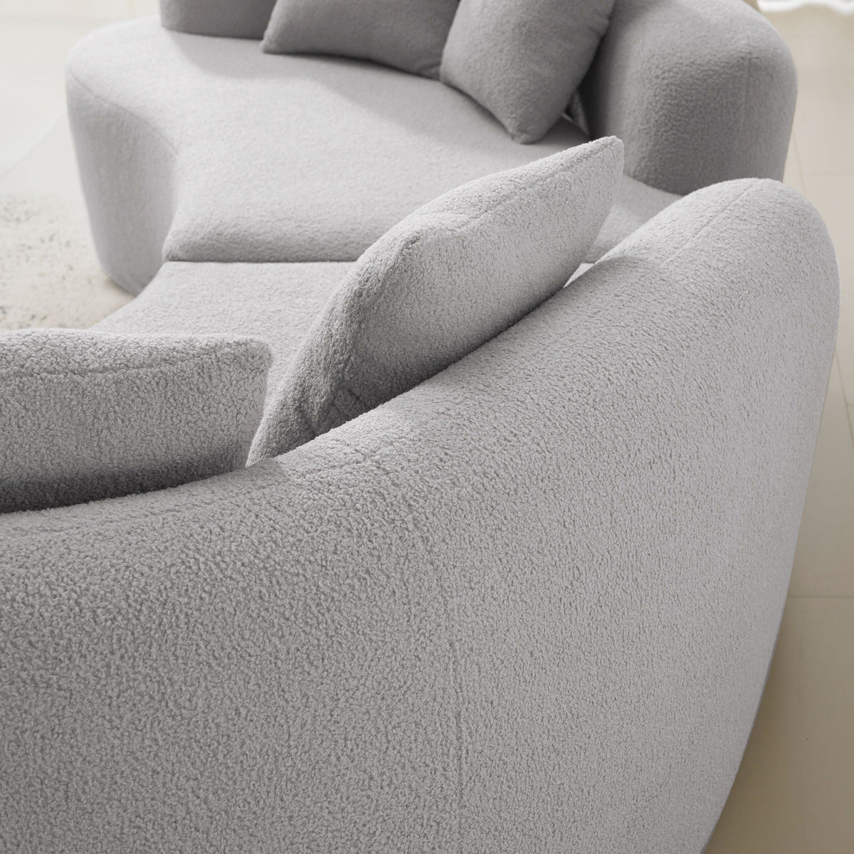 Curved 4 Seater Full Compression Sponge Sofa with Soft Upholstery - White or Gray
