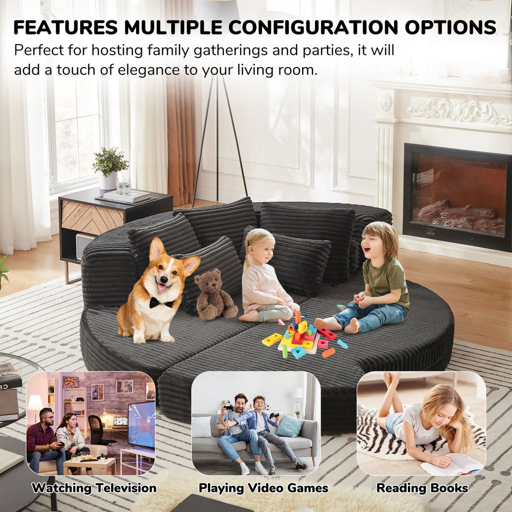 Semi Circular 2-in-1 Sofa Bed with Neck Pillow and Throw Pillows – Multiple Colors