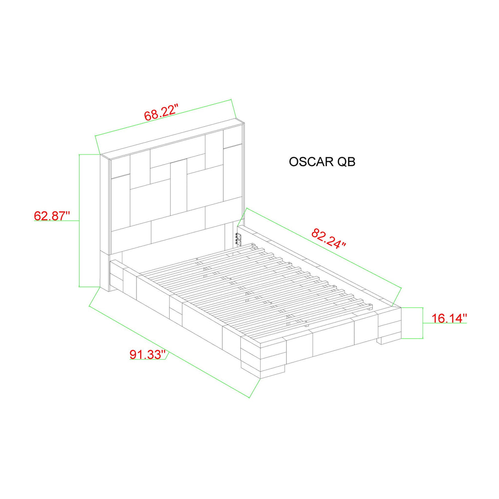 Yaris Upholstered Bed with Wireless Charging and LED Lights - Gray or Blue