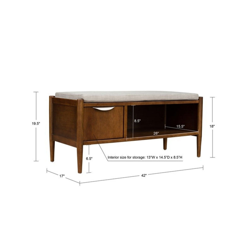 Accent Bench With Storage and Upholstered Cushion - Walnut Brown