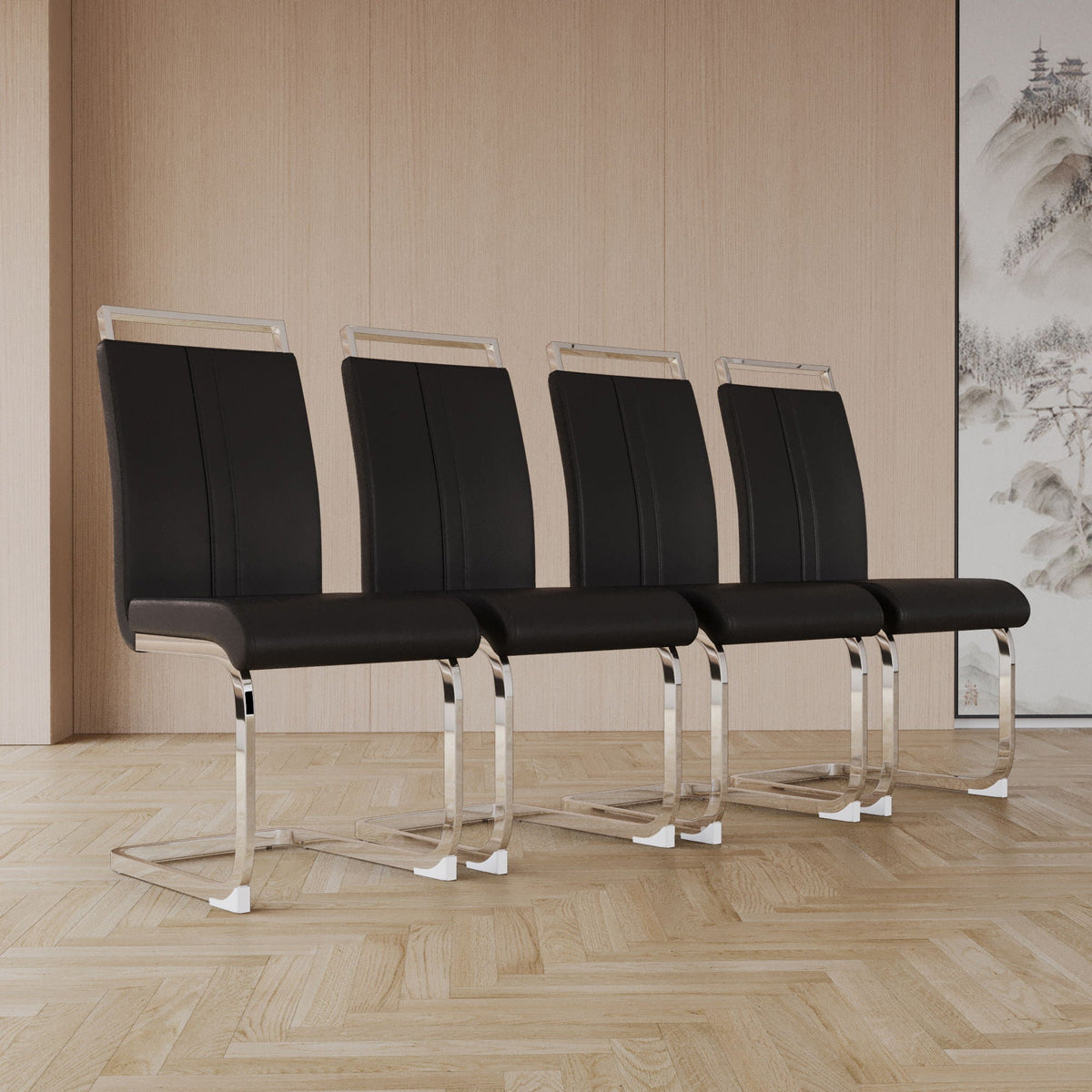 Modern Dining Chairs with Padded Seat and High Back - Black, White, or Dark Gray