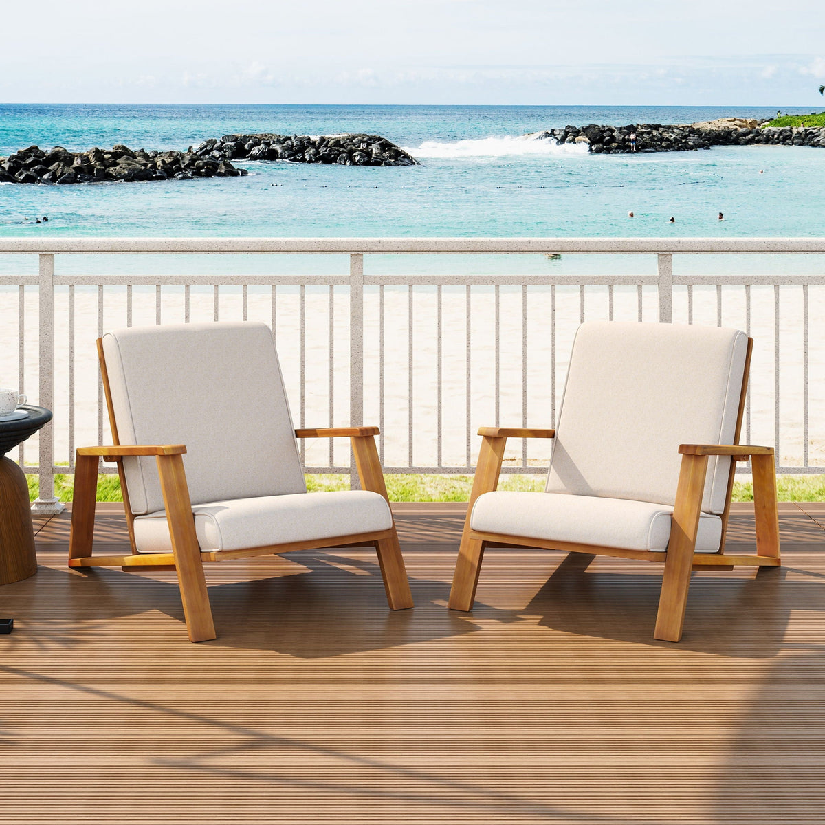 Outdoor Patio Lounge Chair Set of 2 with Cushions - White or Light Brown