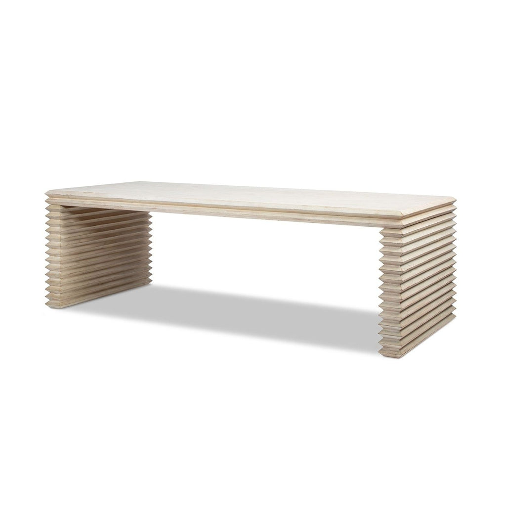 Geometric Waterfall Dining Table with Sculptural Base - White