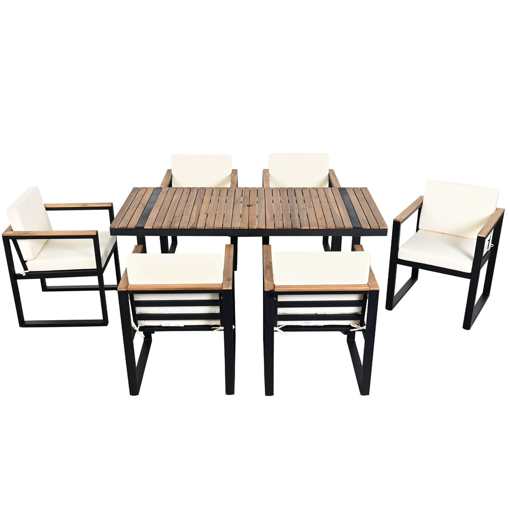 7 Piece Outdoor Dining Set with Removable Cushions - Gray or Beige
