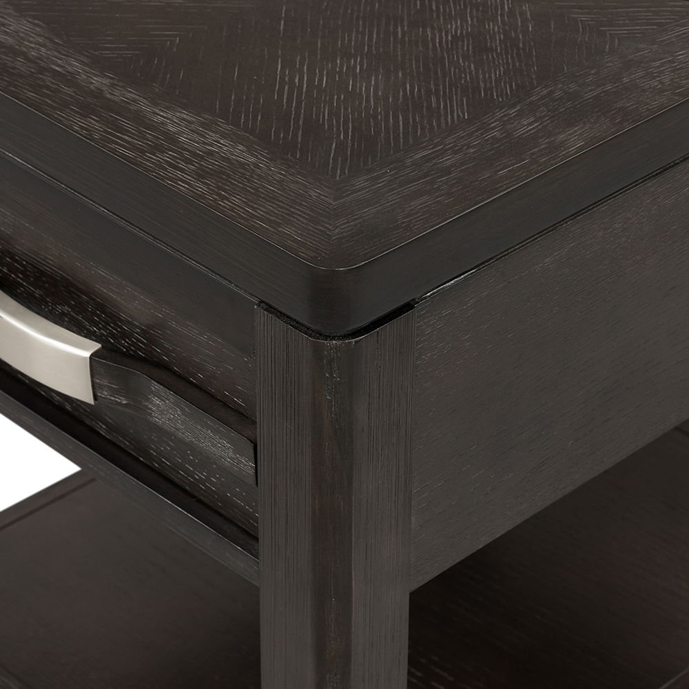 Elegant Dark Brown End Table with Storage Drawer and Shelf