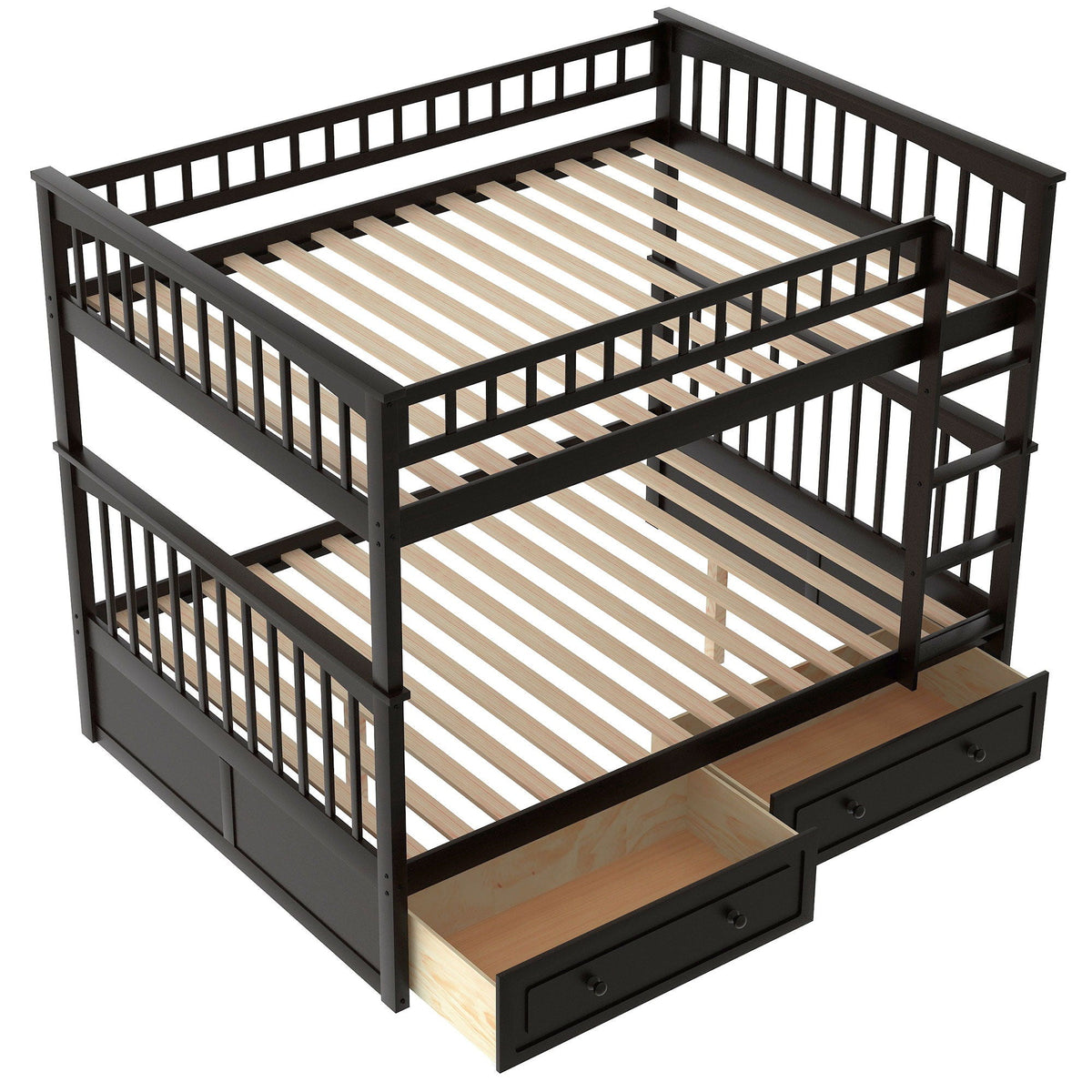Convertible Bunk Bed With Drawers - Solid Wood with Storage - White, Dark Brown or Dark Gray