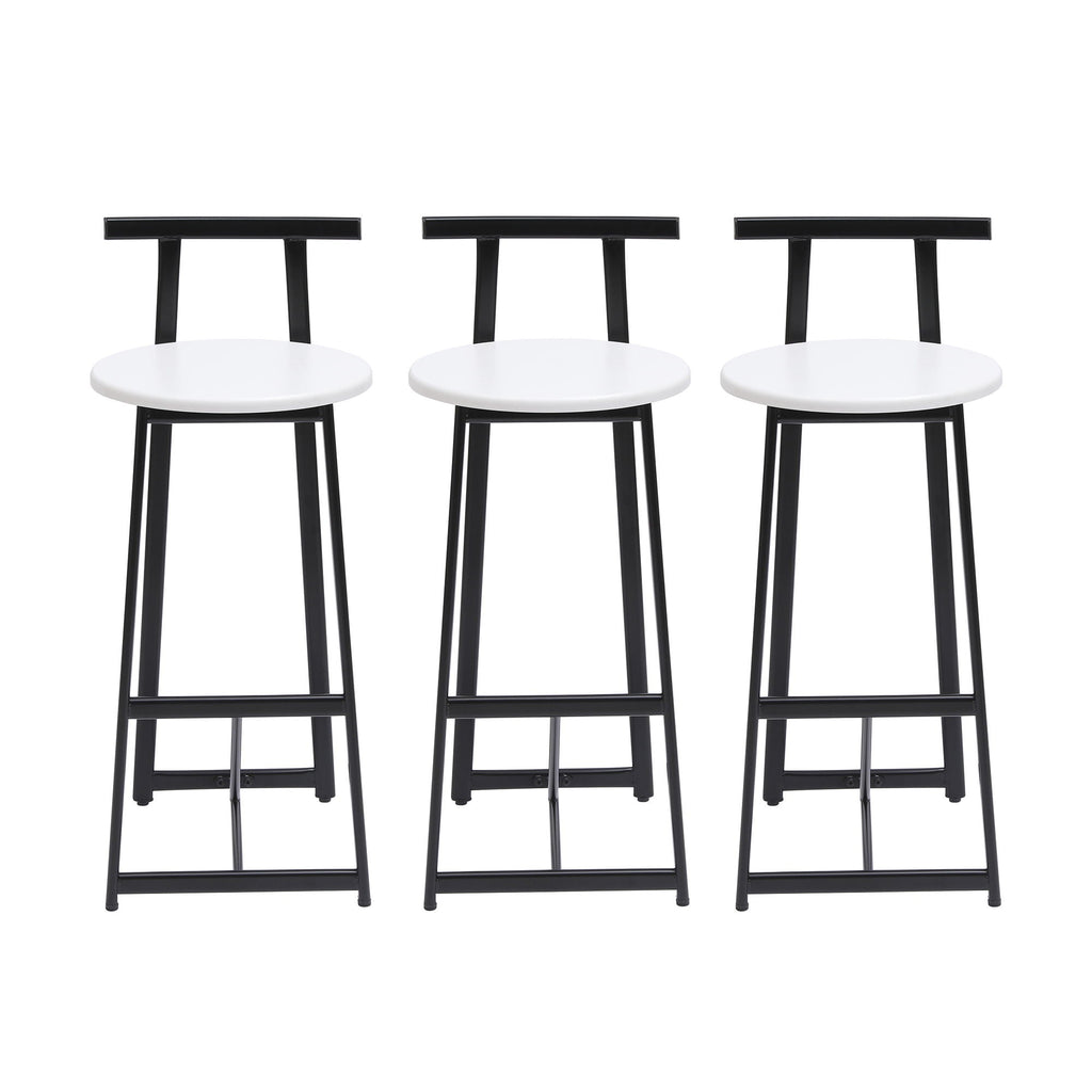 Modern Bar Stools with Backrest for Kitchen – Set of 3 – White or Black
