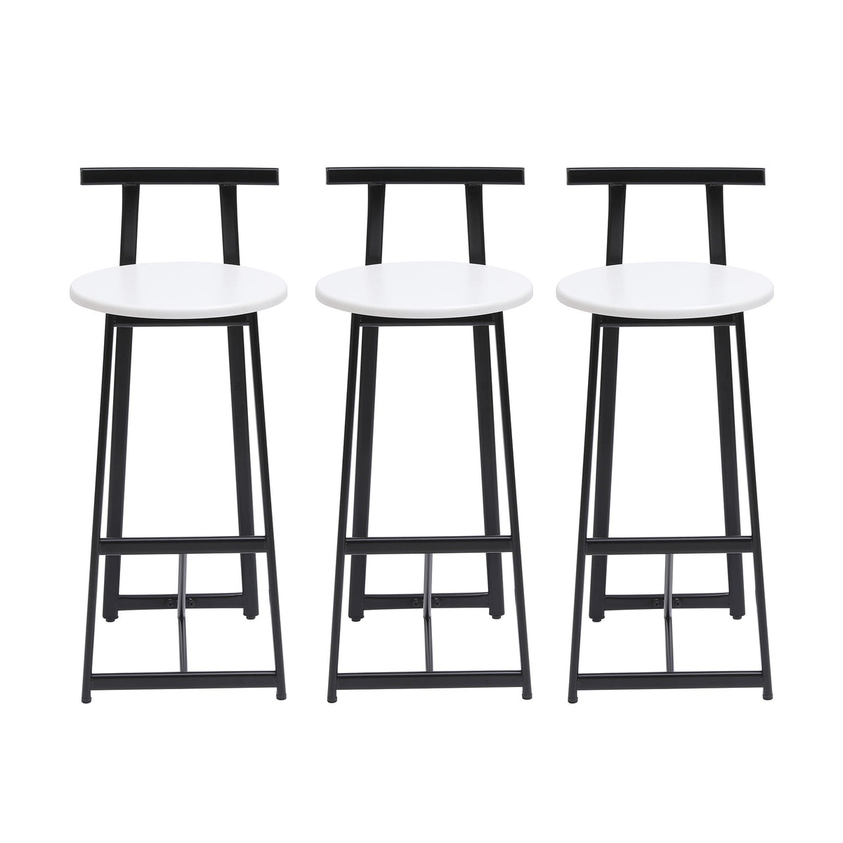 Modern Bar Stools with Backrest for Kitchen – Set of 3 – White or Black