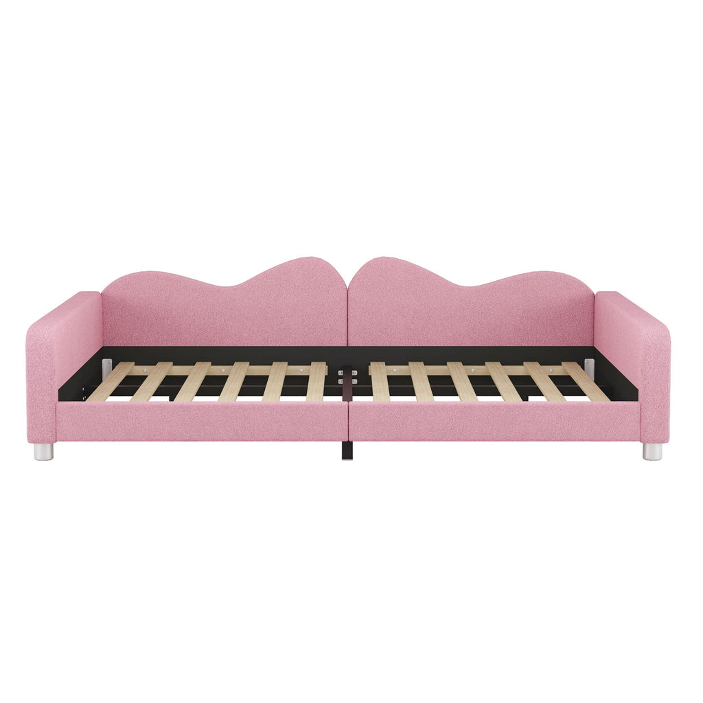 Upholstered Daybed with Cloud-Shaped Backrest - Full Size, Sherpa Fabric