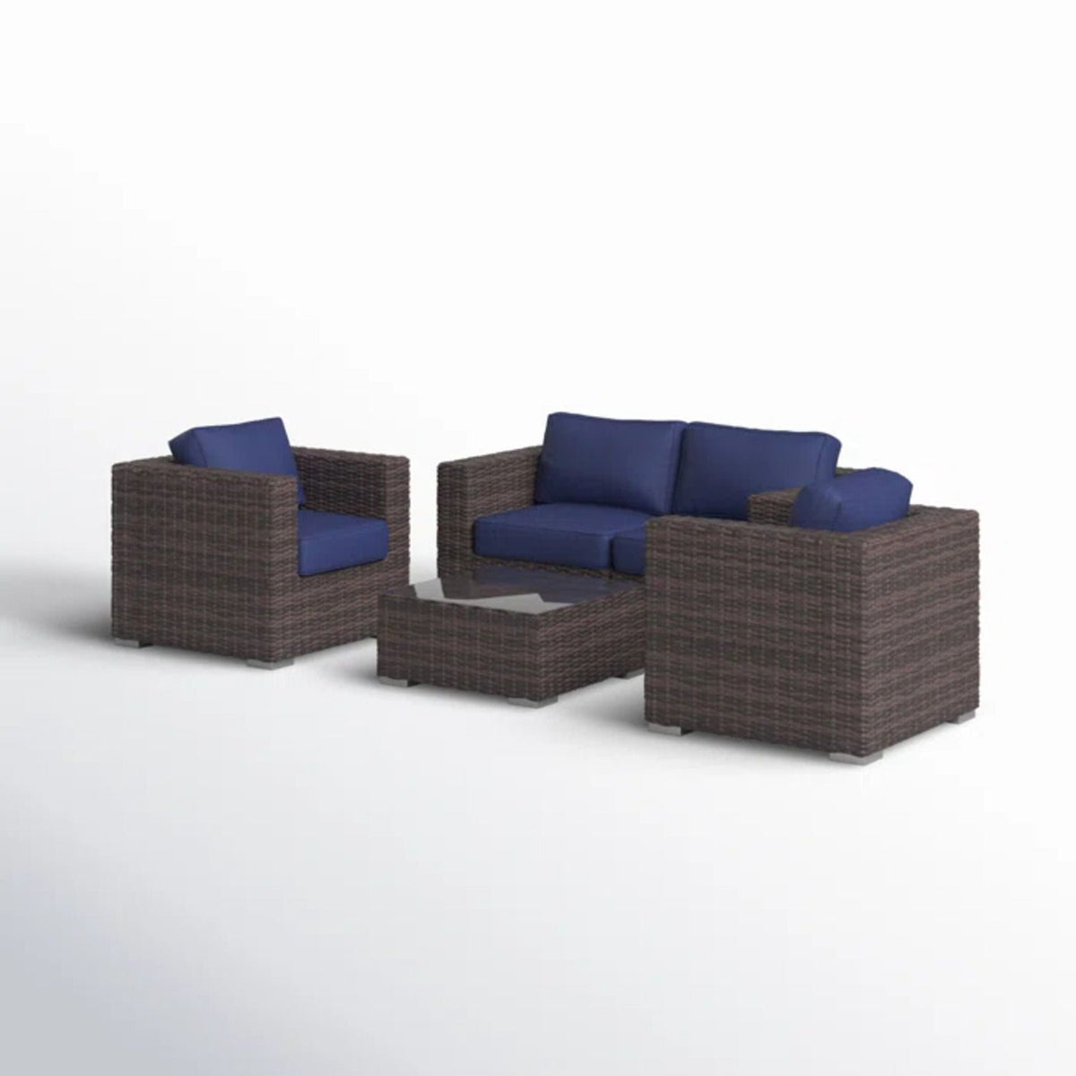 Wicker Outdoor Seating Group Set with Cushions and Table - Multiple Colors