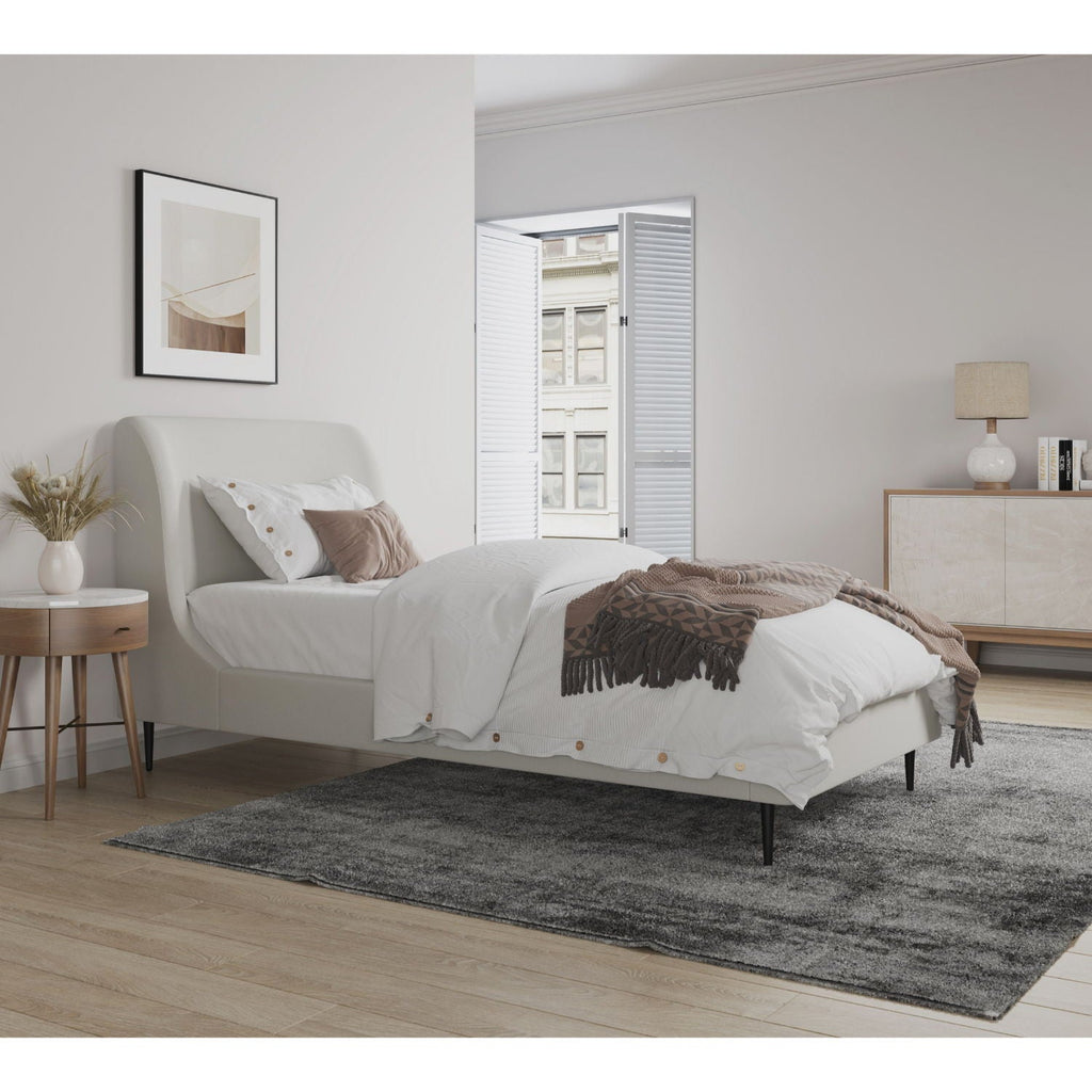 Heather Upholstered Bed with Curved Headboard - Multiple Colors