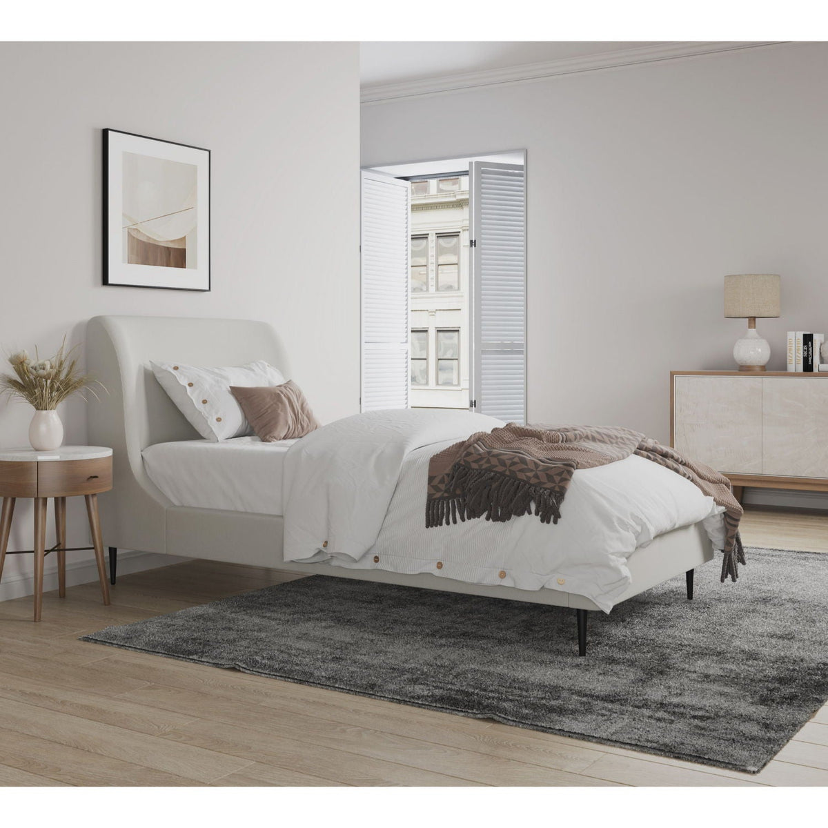 Heather Upholstered Bed with Curved Headboard - Multiple Colors