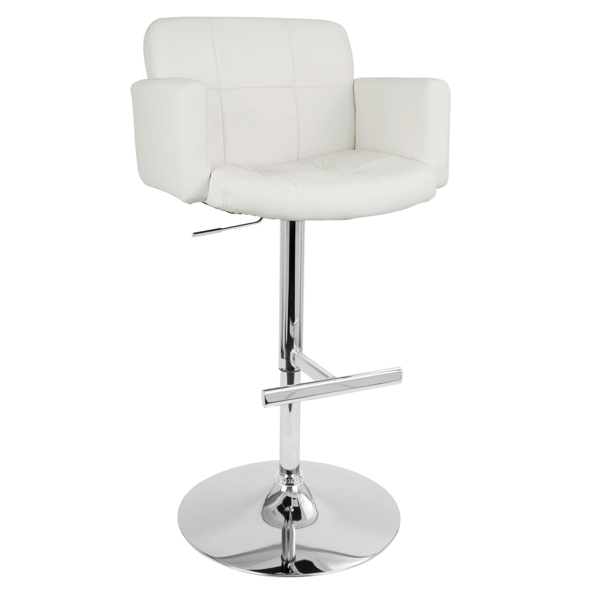 White Contemporary Adjustable Barstool with Swivel and Padded Seat - Bar Height