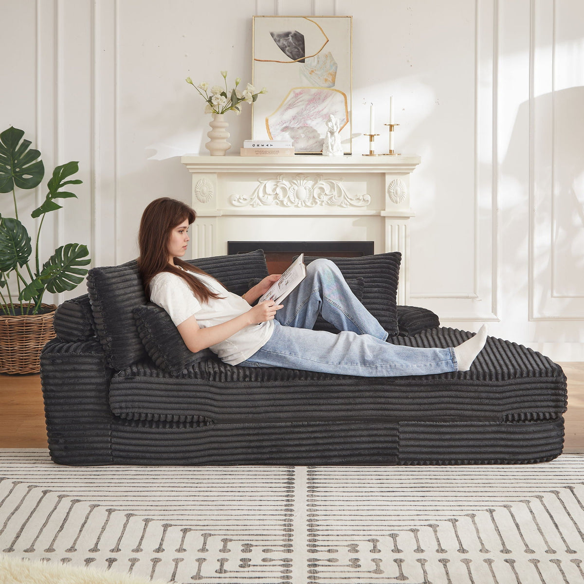 Semi Circular 2 In 1 Sofa Bed with Neck Pillow - Beige, Black, or Dark Green