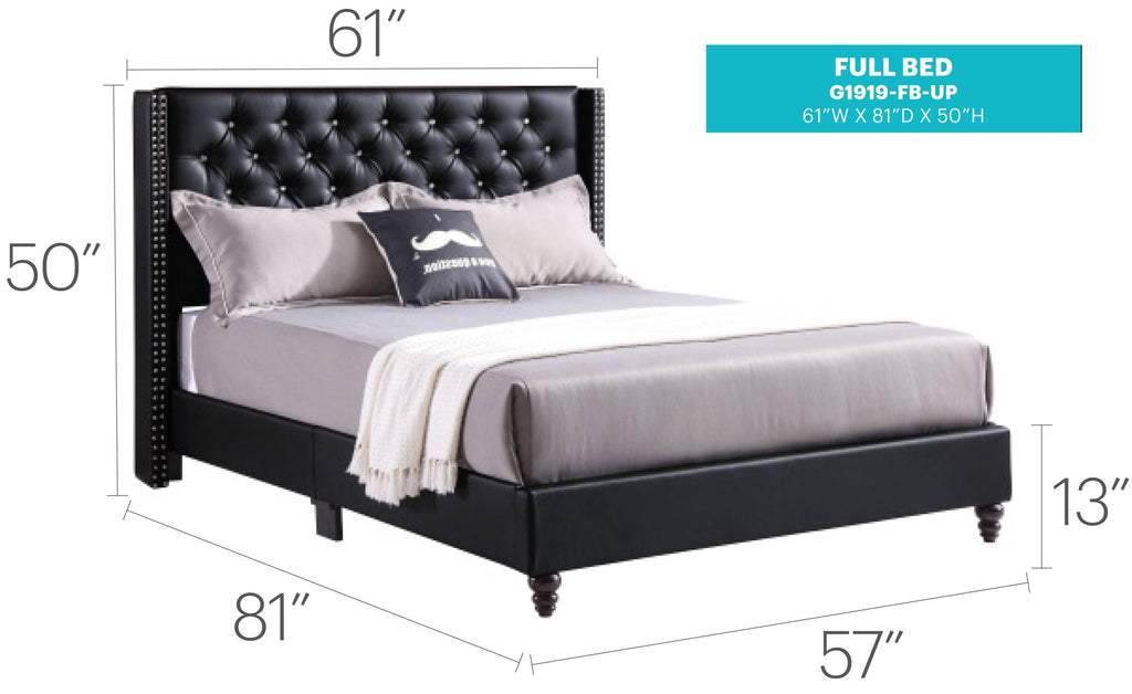 Upholstered Nailhead Trim Chic Bed with Tufted Headboard - Multiple Colors