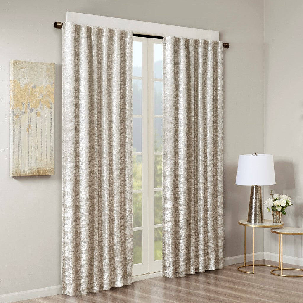 Jacquard Lined Total Blackout Curtain Panel with Rod Pocket – Grey/Silver