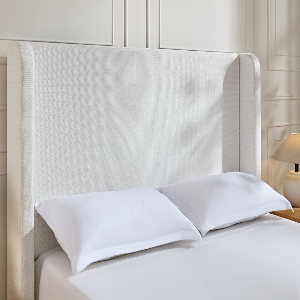 Tall Headboard Upholstered Bed with No Box Spring Needed - Cream