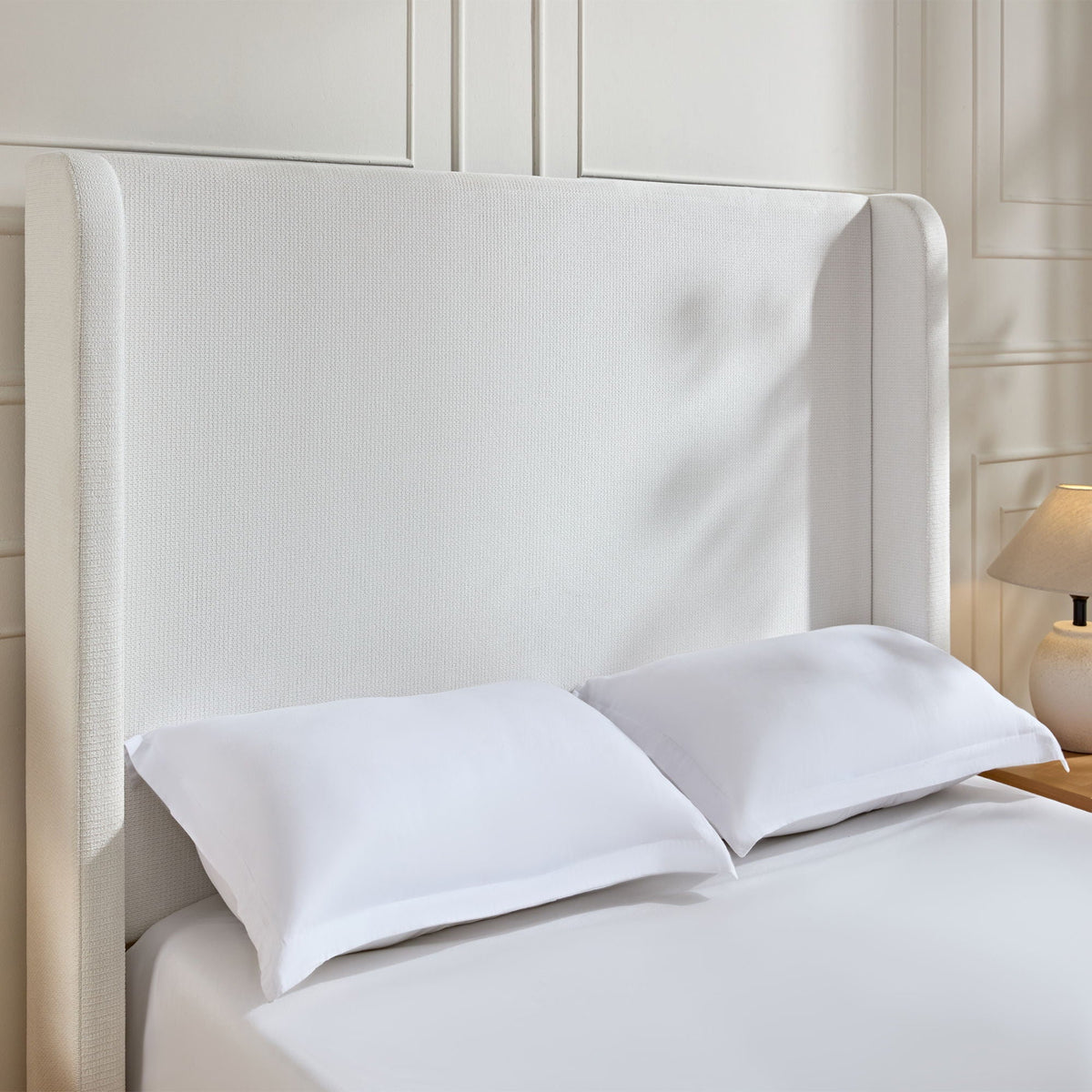Tall Headboard Upholstered Bed with No Box Spring Needed - Cream