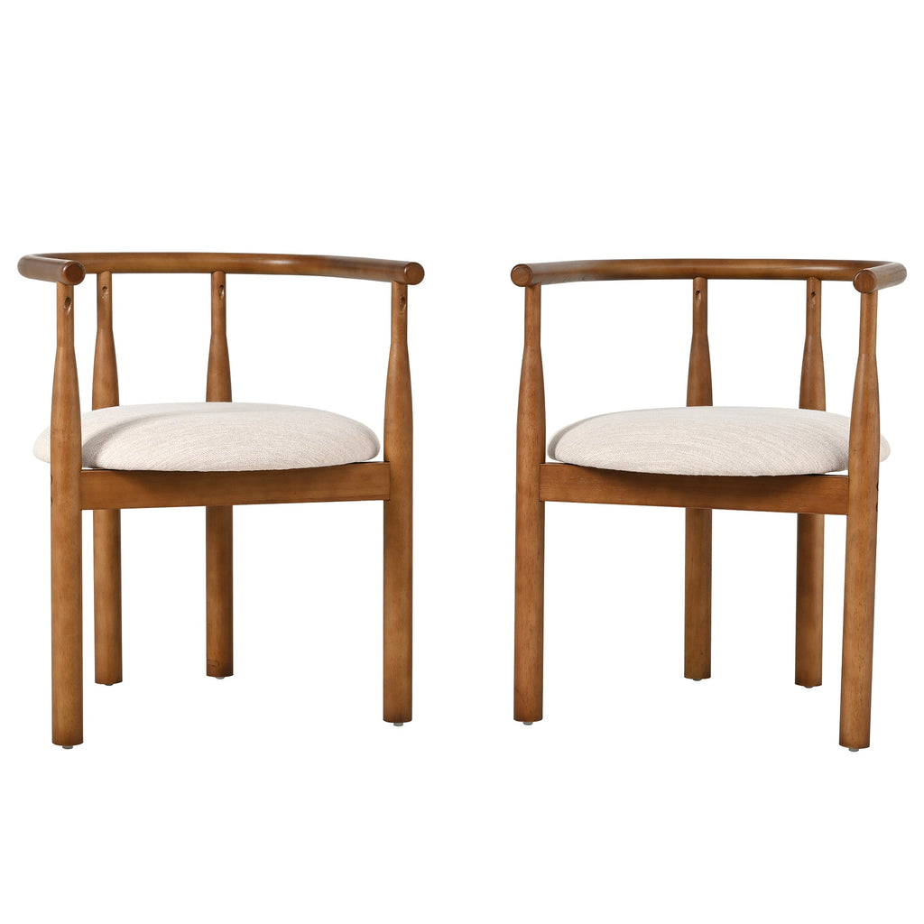 Modern Dining Chair Set of 2 with Solid Wood Legs - Beige