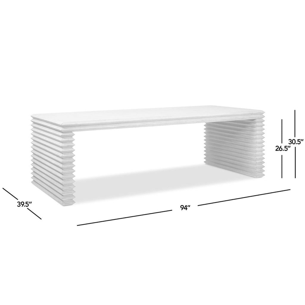 Geometric Waterfall Dining Table with Sculptural Base - White