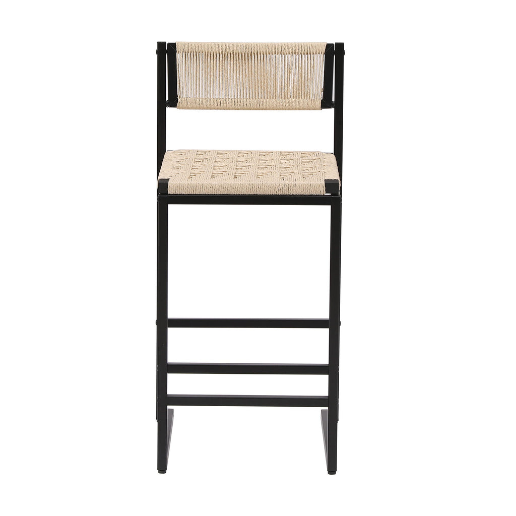 Creamy White Woven Bar Stools with Backrest - Paper Rope Seats