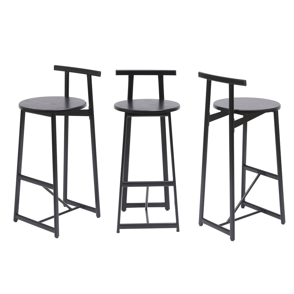 Modern Bar Stools with Backrest for Kitchen – Set of 3 – White or Black