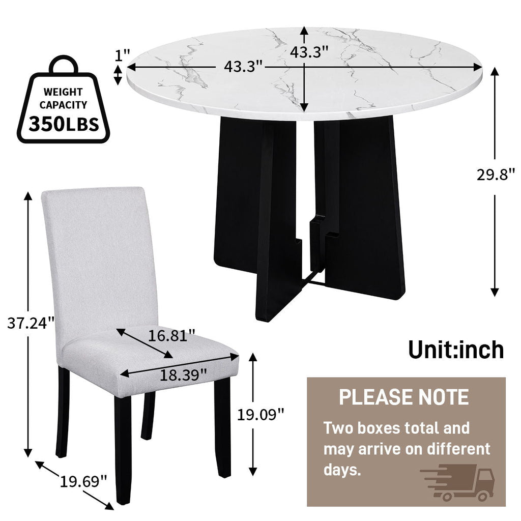 5 Piece Round Dining Table Set with Upholstered Chairs - Black or White