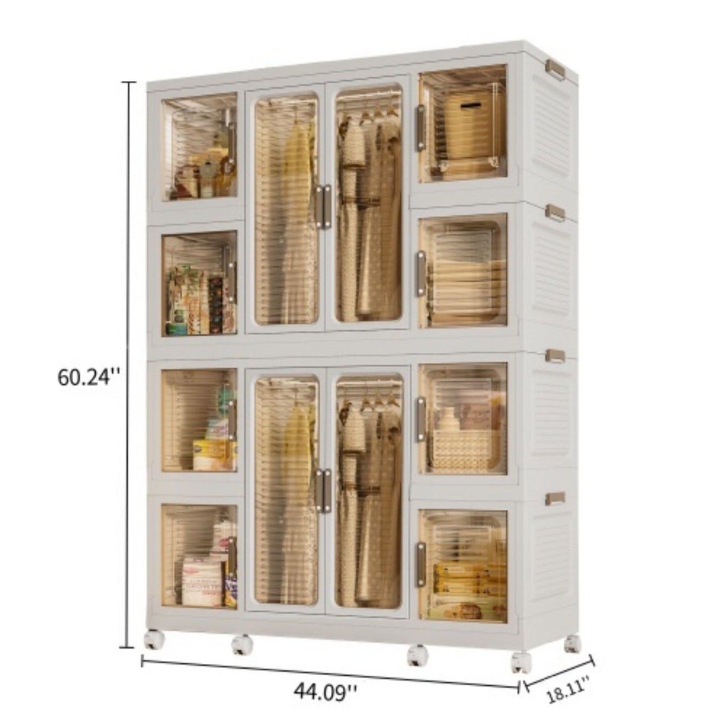 Portable Wardrobe Closet Storage Organizer with Magnetic Doors - White